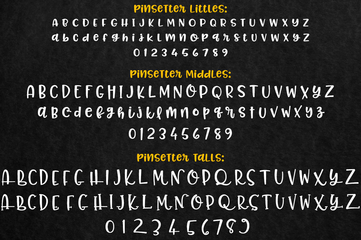 Pinsetter font preview chars