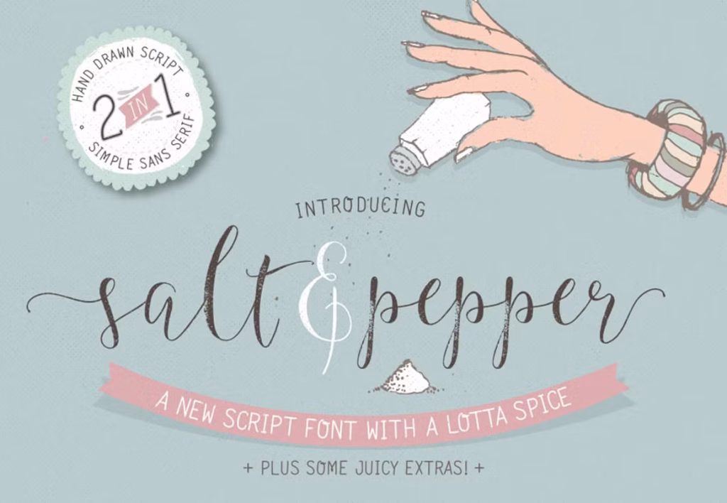 Salt & Pepper, a Whimsical Font Family – Playful Script Duo with Bonus Graphics